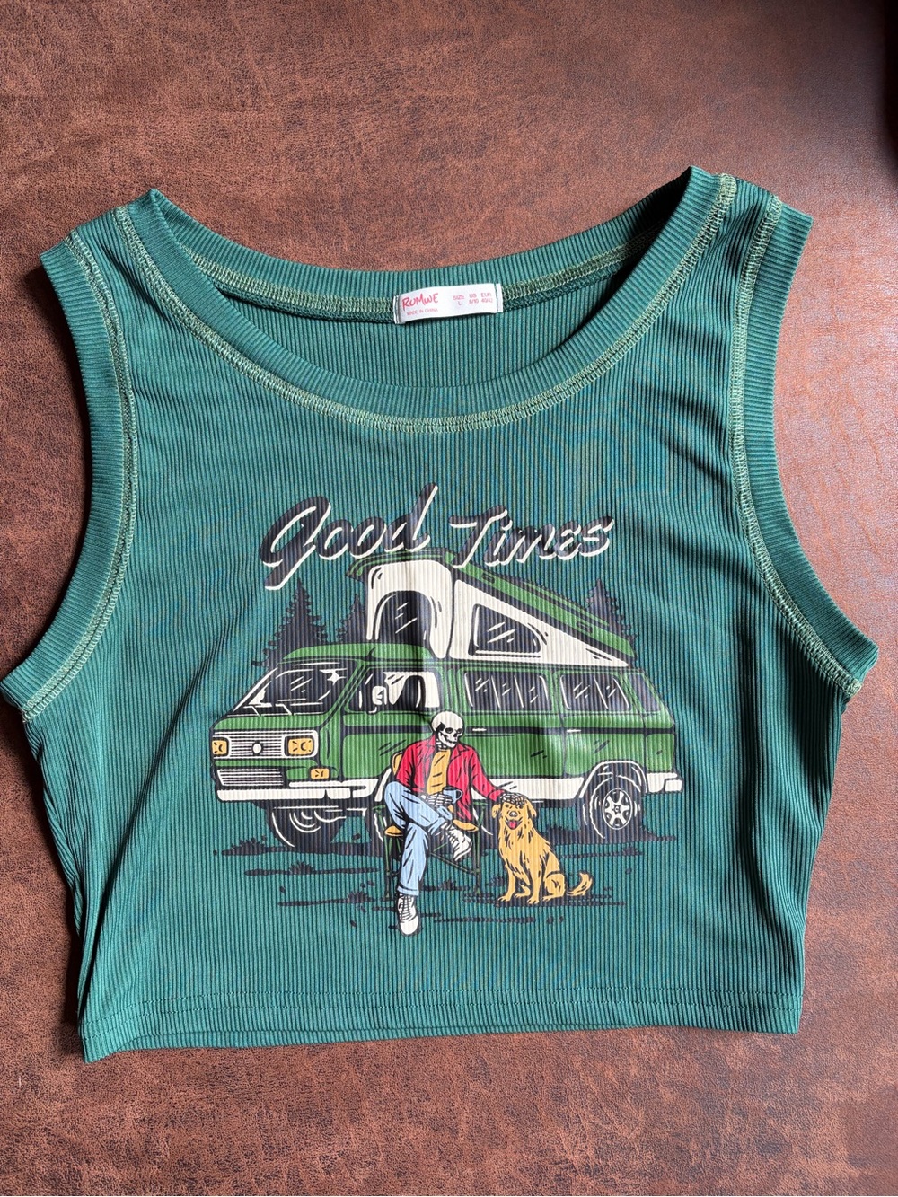 Good Times Green Graphic Ribbed Tank Top